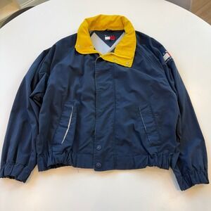 Tommy Hilfiger Vintage Navy Blue Yellow Nylon Windbreaker Jacket Mens Size M